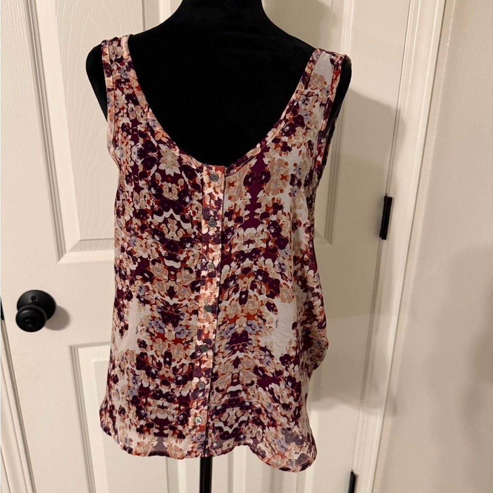 Patterson J. Kincaid Sleeveless Floral Blouse - Purple and Cream